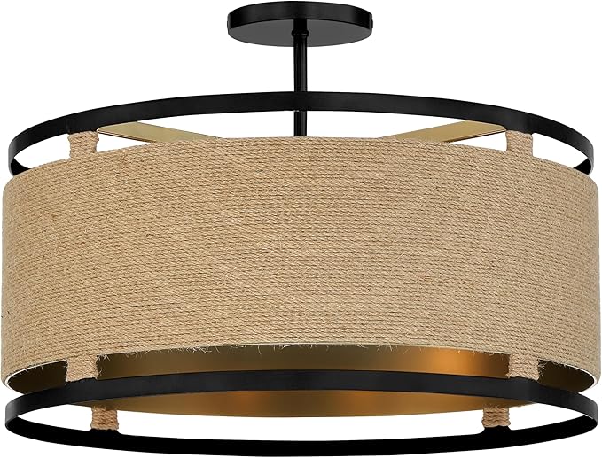 Minka Lavery 3869-726 Windward Passage Semi-Flush, 4-Light, 240 Total Watts, 20.5-in H x 14.13-in W, Coal Black and Soft Brass