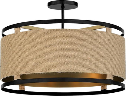 Minka Lavery 3869-726 Windward Passage Semi-Flush, 4-Light, 240 Total Watts, 20.5-in H x 14.13-in W, Coal Black and Soft Brass