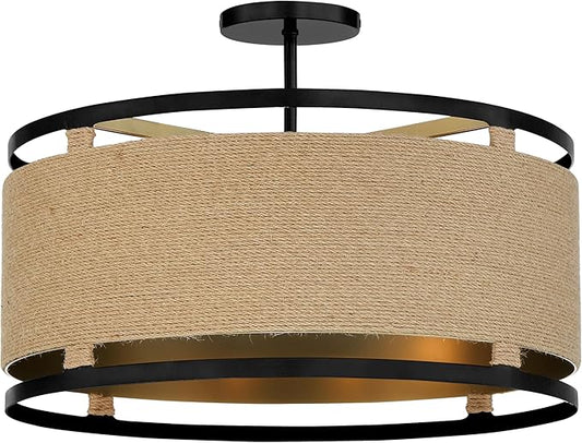 Minka Lavery 3869-726 Windward Passage Semi-Flush, 4-Light, 240 Total Watts, 20.5-in H x 14.13-in W, Coal Black and Soft Brass