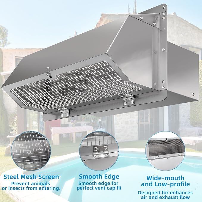 Wall Vent Cap for Microwave Vent Range Hood Exhaust Vent Hood Kitchen Vent,Wall Cap Exhaust Vent Cover Exterior Range Hood Vent for 3-1/4"x10" Rectangular Duct for Range Hood Bath Fan,Stainless Steel