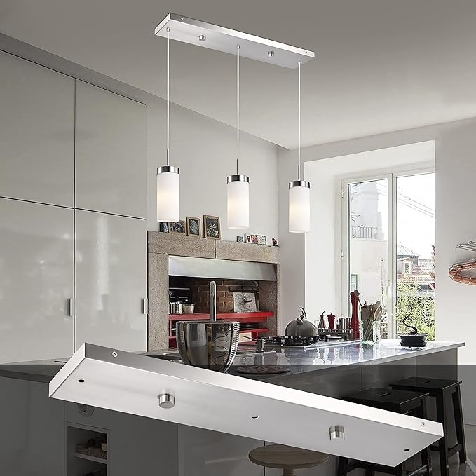 Three Pendant Light Linear Canopy Accessory Light Kit, 26 inch Flush Mount Cluster Canopy, Hanging 3 Lights with One Outlet Box for Kitchen Island, Mounting Hardware Included, Brushed Nickel