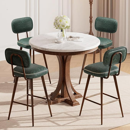 MALOL 26“ Swivel Bar Stools Set of 6, Mid Century PU Leather Counter Height Bar Chairs with Low Back and Metal Legs, Modern Bar Stool Chair for Kitchen Island, Green