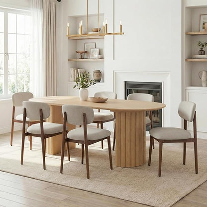 Casaphoria Upholstered Dining Chairs Set of 2, Mid-Century Modern Kitchen Chairs with Solid Wood Legs & Thick Cushion, Ergonomic Fabric Accent Chairs for Dining Room, Vanity & Office, Gray and Walnut