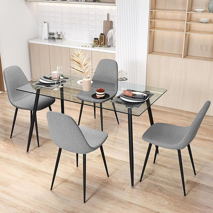 Tangkula Dining Table Set for 4, Modern Kitchen Table and Chairs, Glass Table and Chairs Set of 4 for Small Living Room, Kitchen