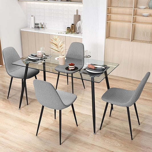 Tangkula Dining Table Set for 4, Modern Kitchen Table and Chairs, Glass Table and Chairs Set of 4 for Small Living Room, Kitchen