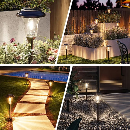 XMCOSY+ Solar Lights Outdoor Waterproof, 6 Pack Metal Glass Solar Pathway Lights, 20/40LM Bright Landscape Lighting for Garden Yard Backyard Path Driveway Walkway Outside Decor (Warm/Cool White)