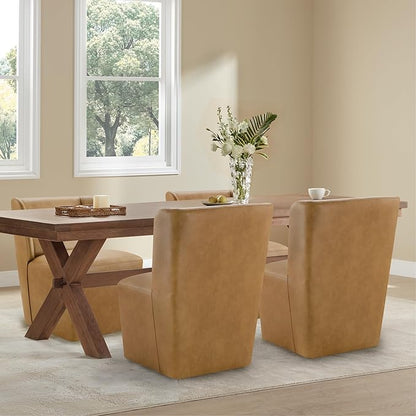KISLOT Upholstered Dining Chairs Set of 4 with Casters, Wingback Modern Side Armless Deskchair with Rollers for Diningroom Bedroom Livingroom Reading Room, Brown Faux Leather