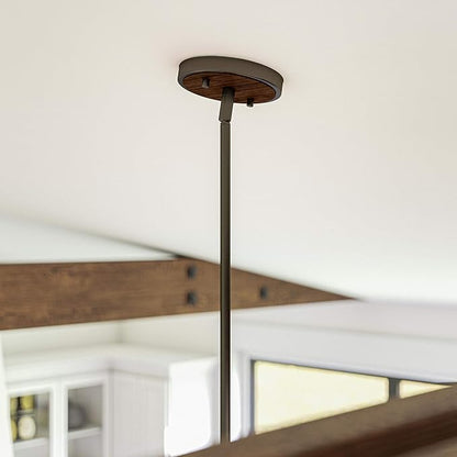 Kenroy Home 94046ORB Cozy 4 Light Pendant with Wood and Oil Rubbed Bronze Finish, Rustic Style, 7" Height, 20.375" Width, 20.375" Depth