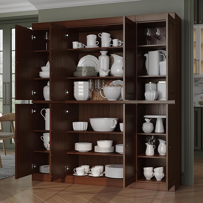 Palace Imports Solid Wood Pantry Cabinet - 71.5" Tall, 65" Wide - Freestanding Wooden Storage Cabinet w/Adjustable Shelves for Kitchen – Mocha, Renewable Eco-Friendly 100% Wood, Made in Brazil