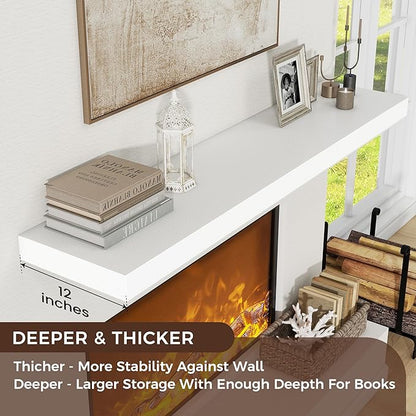 Venusmiles Floating Shelves for Wall, 55 Inch Wide x 12 Inch Deep Floating Shelves, Long Wood Floating Wall Shelf Shelves for Living Room Bathroom Bedroom Kitchen Home - (White, 55" W x 12" D x 2" H)