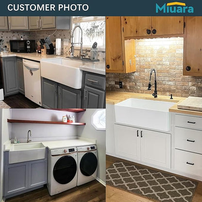 Miuara Farmhouse Sink 30 Inch - White Apron Front Undermount Kitchen Sink Reversible 30"x18"x10", Farm House Style Single Bowl, Heavy Duty Solid Fireclay, Glossy White, for Kitchen