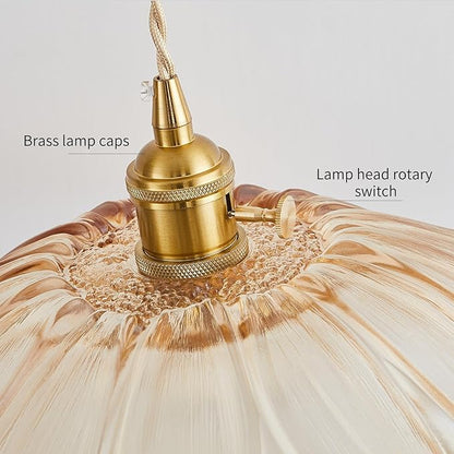 Pendant Light Kitchen Island Amber Glass Hanging Light Fixture Folwer Light Vintage Pendant Lights Modern Lighting for Bedroom Kitchen Hallway Bathroom Brown Sunflower