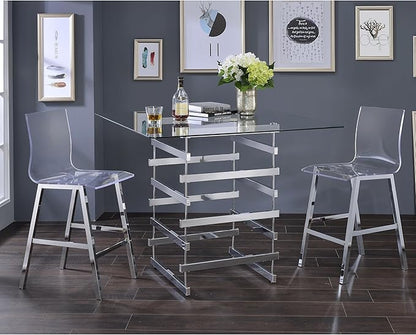 Set of 2 Modern Clear Acrylic & Chrome Counter Height Chairs for Kitchen Island or Dining