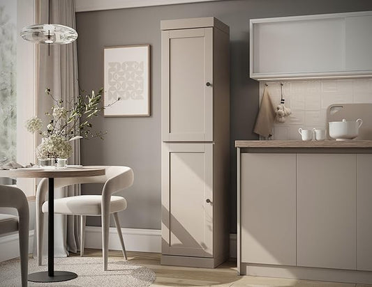 Palace Imports Solid Wood Kitchen Pantry - Narrow Storage Cabinet - Shaker Doors, Adjustable Shelves, Beige, 16.5" Wide x 71.5" Tall, 100% Eco-Friendly Wood, Modular Pantry Cabinet Systems