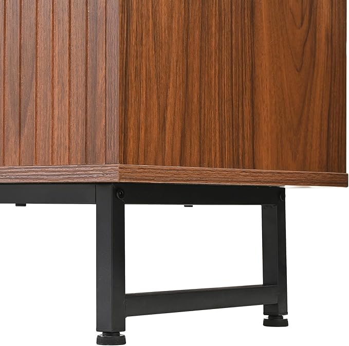PVWIIK Mid-Century Modern Walnut Sideboard Buffet Cabinet, 59 * 16 * 33 inches Geometric Carved Storage Cabinet with Metal Legs, Multi-Purpose Credenza for Living Room, Dining Room, Entryway