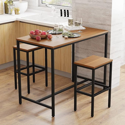 Yongchuang 3 Piece Bar Table Set, Bar Table and Chairs Set of 2, Modern Counter Height Table with 2 Stools for Kitchen, Dining Room, Living Room Breakfast Table Industrial Brown Wood Top