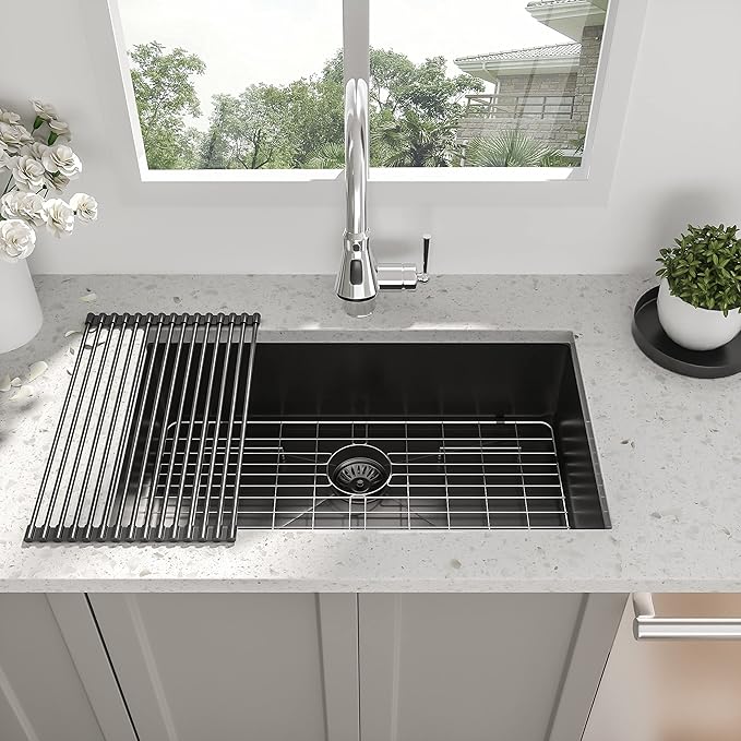 30 Inch Black Undermount Kitchen Sink - Beslend 30"x18"x10" Gunmetal Black Stainless Steel Kitchen Sink 16 Gauge 10 Inch Deep Single Bowl Basin