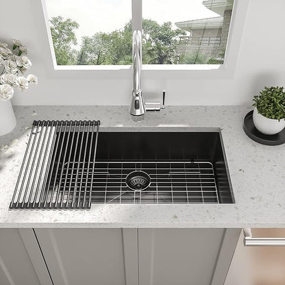 30 Inch Black Undermount Kitchen Sink - Beslend 30"x18"x10" Gunmetal Black Stainless Steel Kitchen Sink 16 Gauge 10 Inch Deep Single Bowl Basin