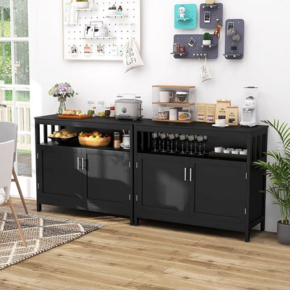 HAPPYGRILL Kitchen Buffet with Storage, Wooden Sideboard Storage Cupboard w/5-Position Adjustable Shelf, 2 Door and Large Tabletop, Buffet Server Cabinet Console Table for Entryway Dinging Room, Black
