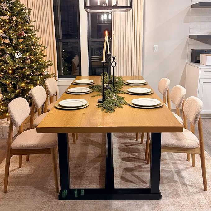 Wooden Dining Chairs Set of 6, Farmhouse Boucle Upholstered Kitchen Chairs, Step-By-Step Video Guide for Assembly, Cream White