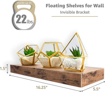Sorbus Floating Shelves for Wall – 16 Inch Floating Shelf for Kitchen, Bedroom, Living Room, Bathroom, Home & Wall Decor - Mounted Bathroom Shelves with Invisible Brackets (Mahogany, 5 Pack)