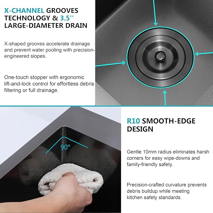 Comllen 28x18 inch Stainless Steel Black Drop In Kitchen Sink,28 Inch Topmount Sinks,16 Gauge 9 Inch Deep Single T304 Single Bowl Kitchen Sink With Strainer