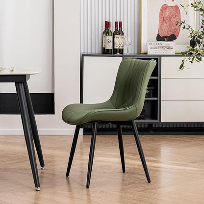 Kidol & Shellder Dining Chairs Set of 2, Mid Century Modern Kitchen Chairs with Black Metel Legs, PU Leather Upholstered Side Chair for Dining Room, Living Room, Lounge, Restaurant, Bean Green