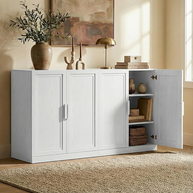 Casaphoria Adam Sideboard Buffet Cabinet with Storage, Sideboard Cabinet with Wooden Doors & Adjustable Shelves, 62" W x 36" H Coffee Bar for Entryway Kitchen Living Room, White