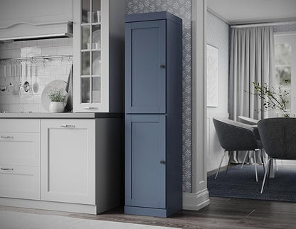 Palace Imports Solid Wood Kitchen Pantry - Narrow Storage Cabinet -Shaker Doors, Adjustable Shelves, Antique Blue, 16.5" Wide x 71.5" Tall, 100% Eco-Friendly Wood, Modular Cabinet