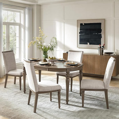 HULALA HOME Dining Chairs Set of 4 Upholstered Kitchen Dining Room Chairs with Rubber Wooden Leg, Linen Fabric, High-Back, Mid-Century Modern Parson Dinner Chair for Living Room Restaurant, Grey