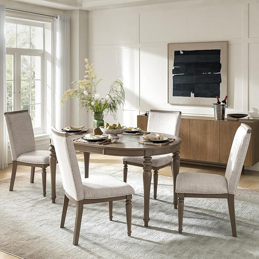 HULALA HOME Dining Chairs Set of 4 Upholstered Kitchen Dining Room Chairs with Rubber Wooden Leg, Linen Fabric, High-Back, Mid-Century Modern Parson Dinner Chair for Living Room Restaurant, Grey