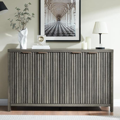 OAKHAM HOME Fluted Sideboard Buffet Cabinet with Storage, 56" Large Buffet Modern Credenza with Adjustable Shelves, Farmhouse Media Console Storage Cabinets for Living Room Entryway, Black