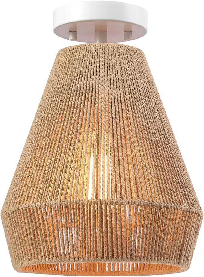 GLOBE Electric 65894 1-Light Flush Mount Ceiling Light, Matte White, Twine Shade