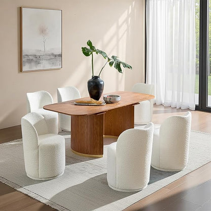HULALA HOME Boucle Swivel Dining Chairs Set of 6 - Sherpa Upholstered Barrel Kitchen Chair with 360 Degree Rotation, Beige Modern Accent Vanity Chair for Dining Living Room, Bedroom, Makeup Room