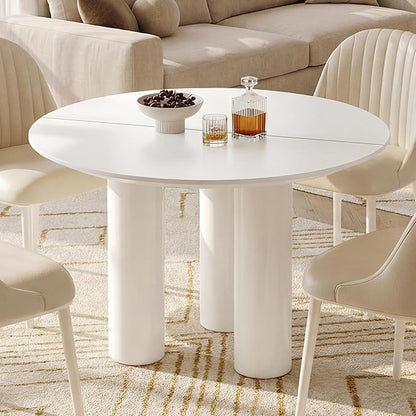 Guyii 46.06" Cream White Dining Table, Modern Round Kitchen Table, Indoor End Table for Kitchen, Bar, Living Room, Small Space, Easy Assembly, Table Only