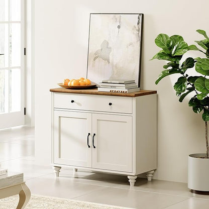 WAMPAT 34’‘ White Buffet Cabinet with Doors and Drawer, Wood Kitchen Storage Cabinet Modern Farmhouse Coffee Bar Table Sideboard Credenza for Dining Room