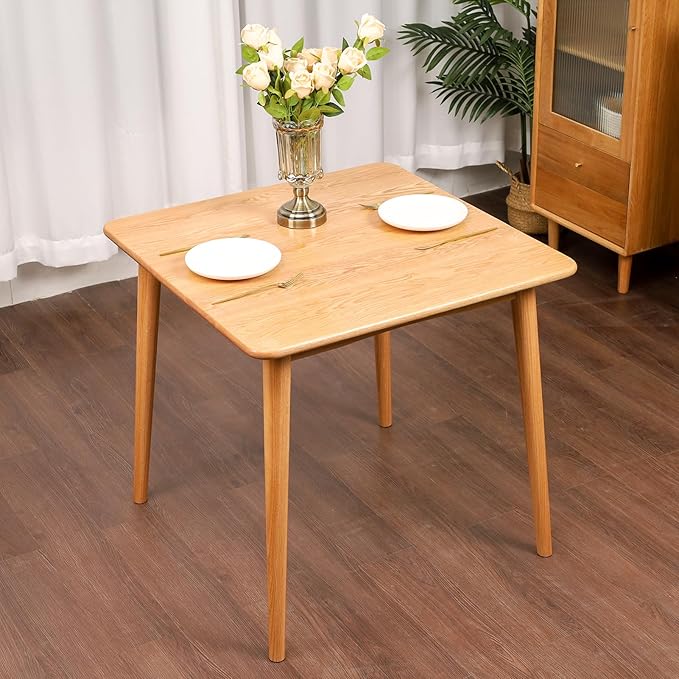 Square Dining Table 31.5“, Solid Wood Kitchen Table for Small Space, Midcentury Modern Wooden Kitchen Dining Table with Oak Finish, 31.5" L x 31.5" W x 29.5" H, Natural
