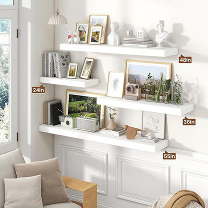 Heimlove Floating Shelves for Wall 48 Inch Long,Extra Large and Thick Wood Shelves Mounted Storage Hanging Shelf Invisible Bracket for Bedroom,Living Room,Kitchen,Office,White