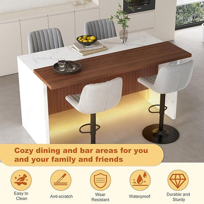 Runboll 63" Large Island Table Set with 4 Bar Stools, Modern Faux Marble Dining Table Set with Multi-Color LED Lights, Kitchen Island with Grille Design for Dining Room, Home, Office, Living Room