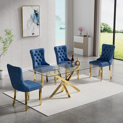Glass Dining Table,51'' Rectangular Dining Kitchen Table,Modern X-Design Dining Room Table with Gold Stainless Steel Base for Dining Room