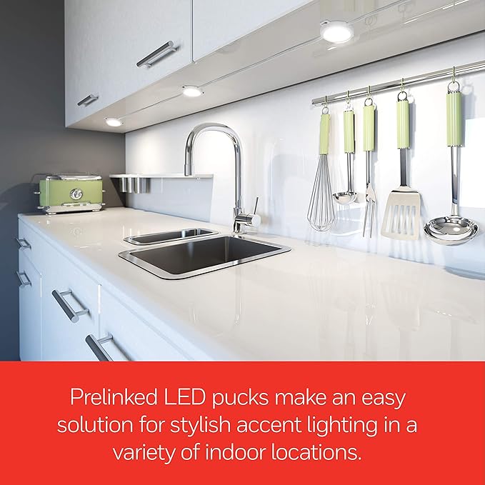UltraPro LED Puck Lights, 3 Pucks, Under Cabinet Lighting, 2700K Warm White, 385 Lumens, Kitchen, Counter, Plug-in, Wired, Pre-Linked, 45415