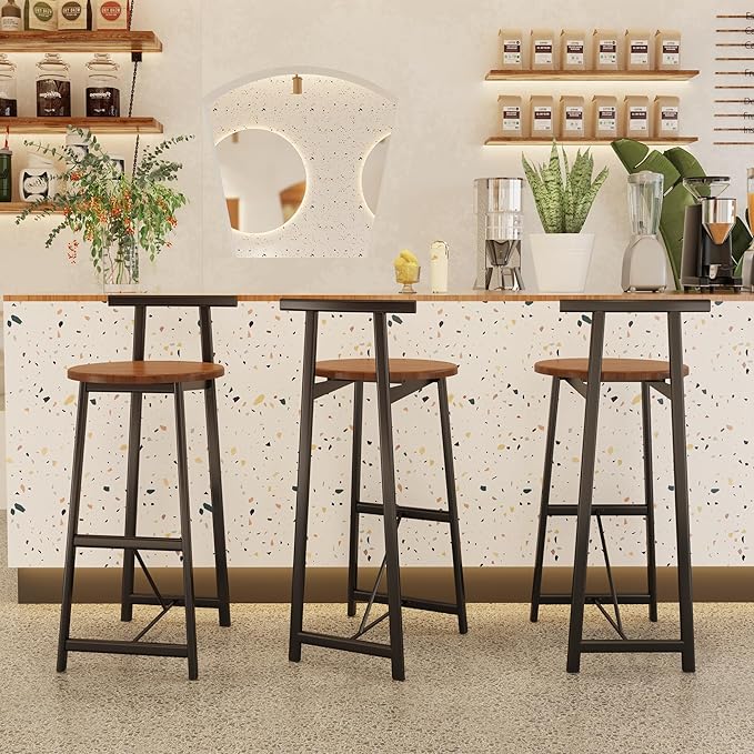3-Piece Counter Height Bar Stool Set - Armless Back Stools for Kitchen Island (Walnut Brown + MDF + Modern)
