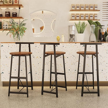 3-Piece Counter Height Bar Stool Set - Armless Back Stools for Kitchen Island (Walnut Brown + MDF + Modern)