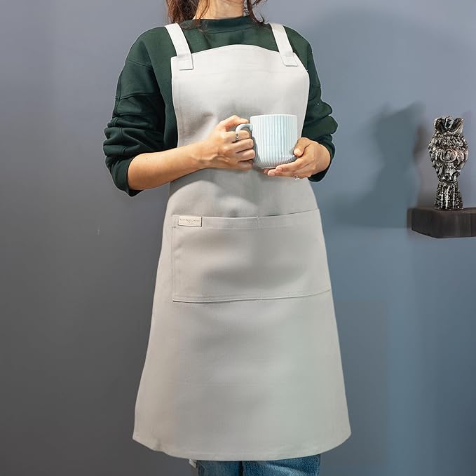 100% Cotton Kitchen Apron with 2 Pockets – Adjustable Chef Apron for Cooking Baking BBQ – Unisex Apron
