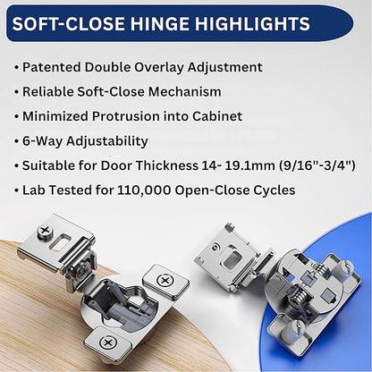 Burks Hinges 4 Pack 1 1/4'' Overlay Soft Close Hinges for Kitchen Cabinets - Stainless Steel, Anti-Rust, Self Closing Concealed Hinges, Installation Instruction and Screws Included