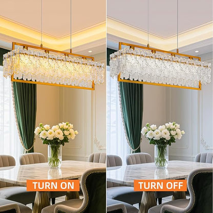 MantoLite Dining Room Light Fixture Modern Rectangle Golde Crystal 4-Light Chandeliers for Dining Room 25" Linear Farmhouse Lighting Fixture for Kitchen Island Light Living Room
