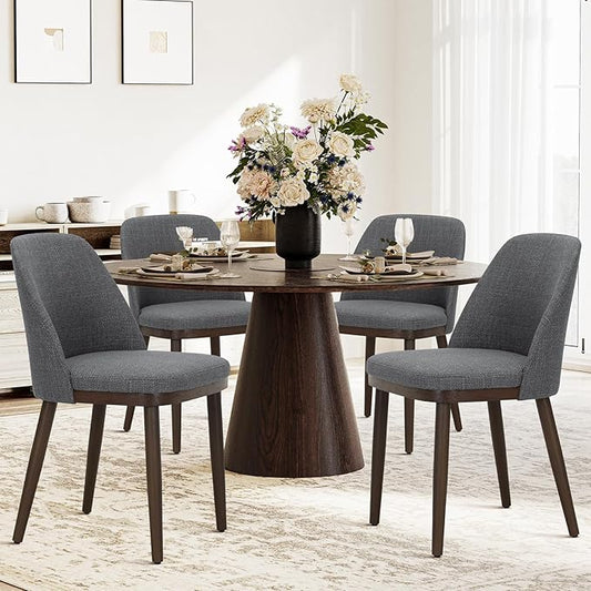 COLAMY Upholstered Dining Chairs Set of 4, Modern Kitchen Chairs with Back, Leather Side Dining Room Chairs with Wood Legs for Kitchen Dining Room Restaurant,Light Grey