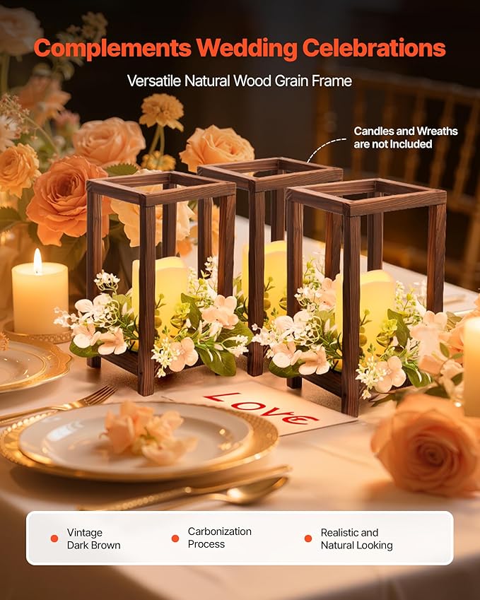 VEVOR 24 Pcs Wooden Wedding Lantern, Cedar Wood and Plastic Wooden Lantern Candle Holder, Rustic Decorative Home Centerpiece Ideal for Wedding Table Party Farmhouse Indoor Decor, Brown