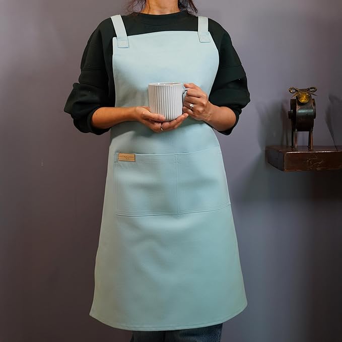100% Cotton Kitchen Apron with 2 Pockets – Adjustable Chef Apron for Cooking Baking BBQ – Unisex Apron