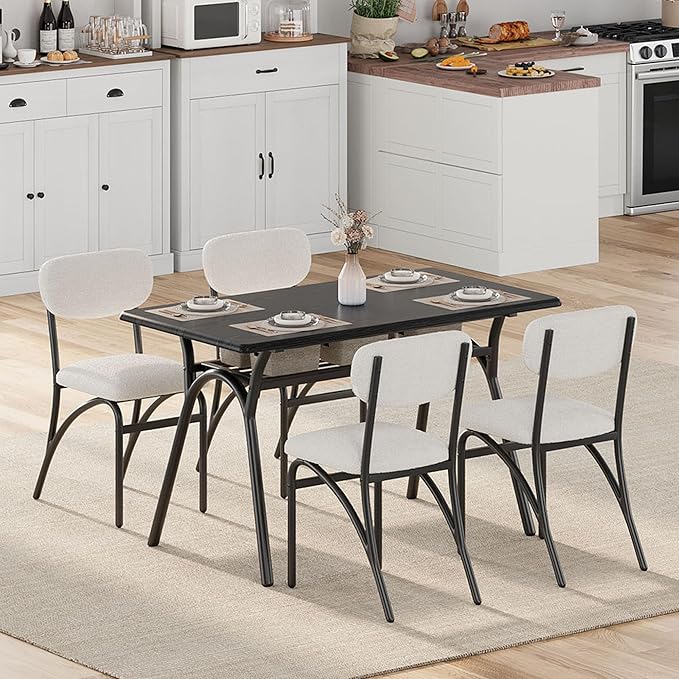 GarveeHome Beige Dining Chairs Set of 4, Boucle Upholstered Kitchen Chair, Modern Dining Chairs with Metal Legs for Living Room, Dining Room, Kitchen,4 Lambswool Fabric Beige Chairs